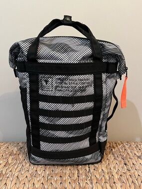 Under Armour Project Rock Box Duffle Backpack Black White Stripe Unisex NWOT